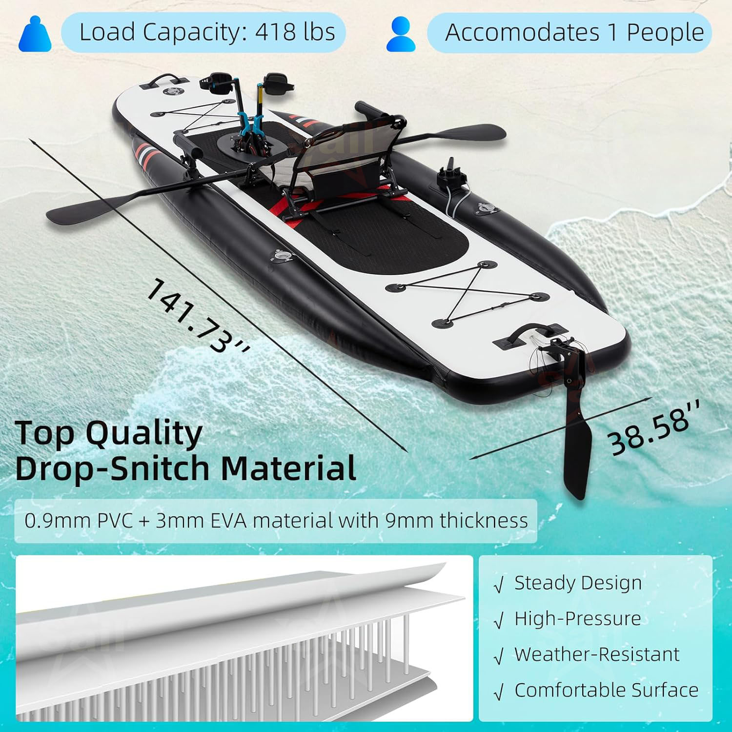 고품질 풍선식 페달 카약 드롭 스티치 발 구동 낚시 카 - Fishing Kayak Pedal Drive 리뷰 및 가격